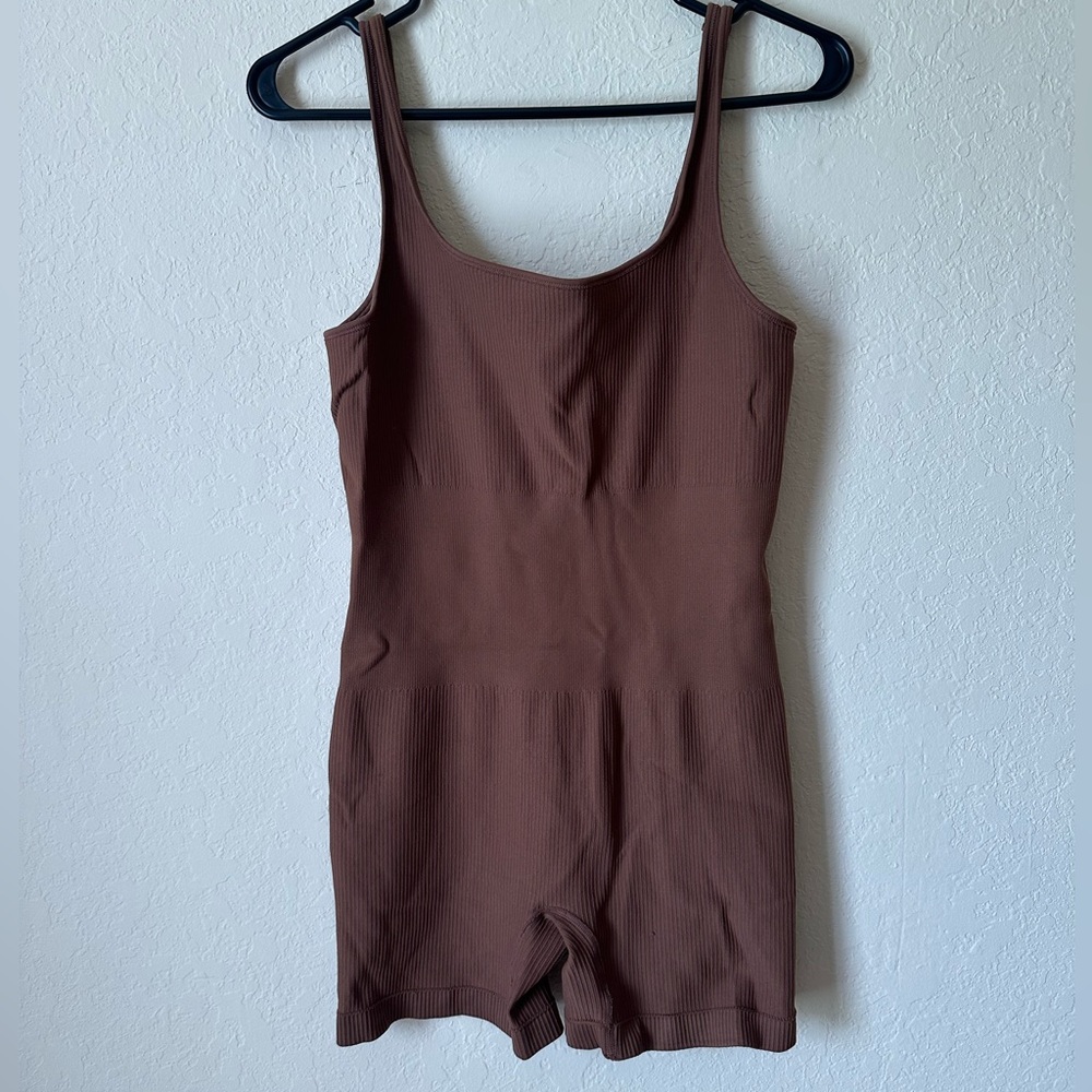 Brown Ribbed Sleeveless Romper